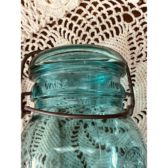 Vintage Ball Ideal Aqua Blue Glass Jar Bicentennial 1776-1976 Wire Bail Lid - Picture 9 of 10